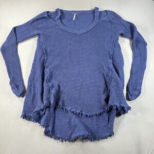 Free People Moonshine Cold Shoulder V-neck Sweater Womens Size Small Blue